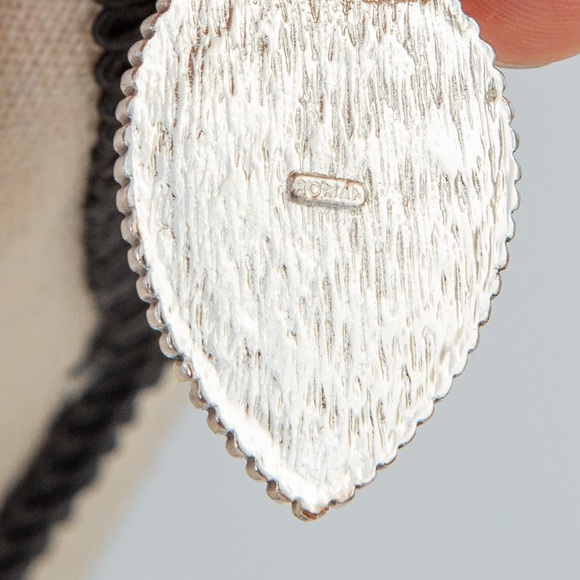 Southwestern pendant turquoise look pear stone, silver look accents Roman stamp - Picture 11 of 11